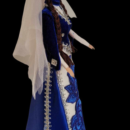 Armenian Barbie - Blue Taraz Doll with Veil and Floral Embellishments - Traditional Cultural Figurine