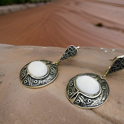 Antique-style Sterling Silver Filigree Set with Milky White Quartz and Fantasy Armenian Design - Ring and Earrings