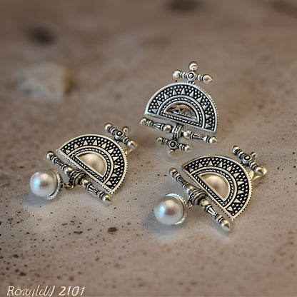 Armenian Canetille Dangle Earrings Ethnic Chandelier Pearl Earrings Set with Armenian Motifs