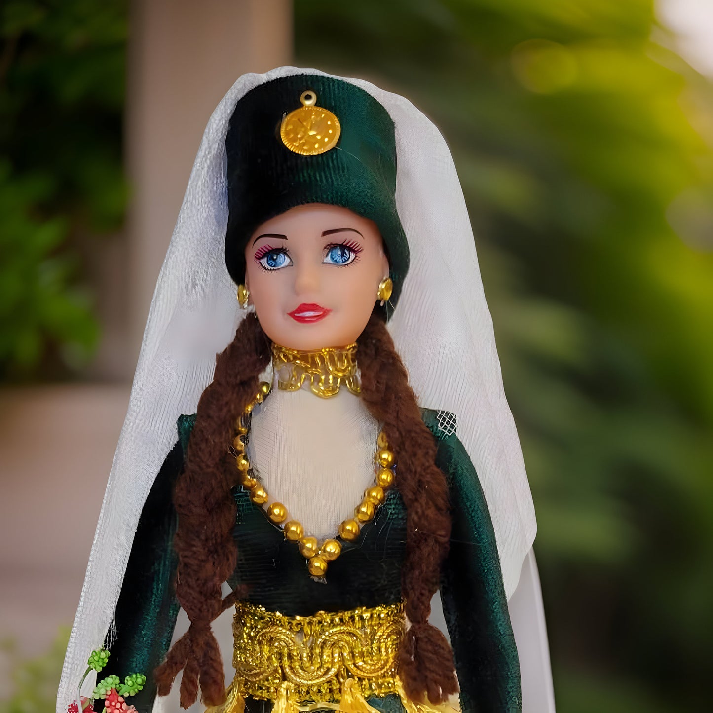 Armenian Barbie Doll: Authentic Hunter Green Taraz Design with Intricate Golden Tassels, Veil - Traditional Cultural Figurine for Collectors