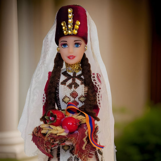 Newly Wedded Bride Hospitable Barbie: Armenian Barbie Doll in Red Taraz Traditional Ethnic Decor - Cultural Collectible - Table Centerpiece