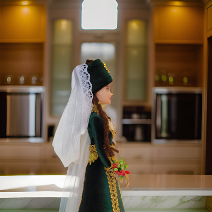 Armenian Barbie Doll: Authentic Hunter Green Taraz Design with Intricate Golden Coin and Veil - Traditional Cultural Figurine for Collectors