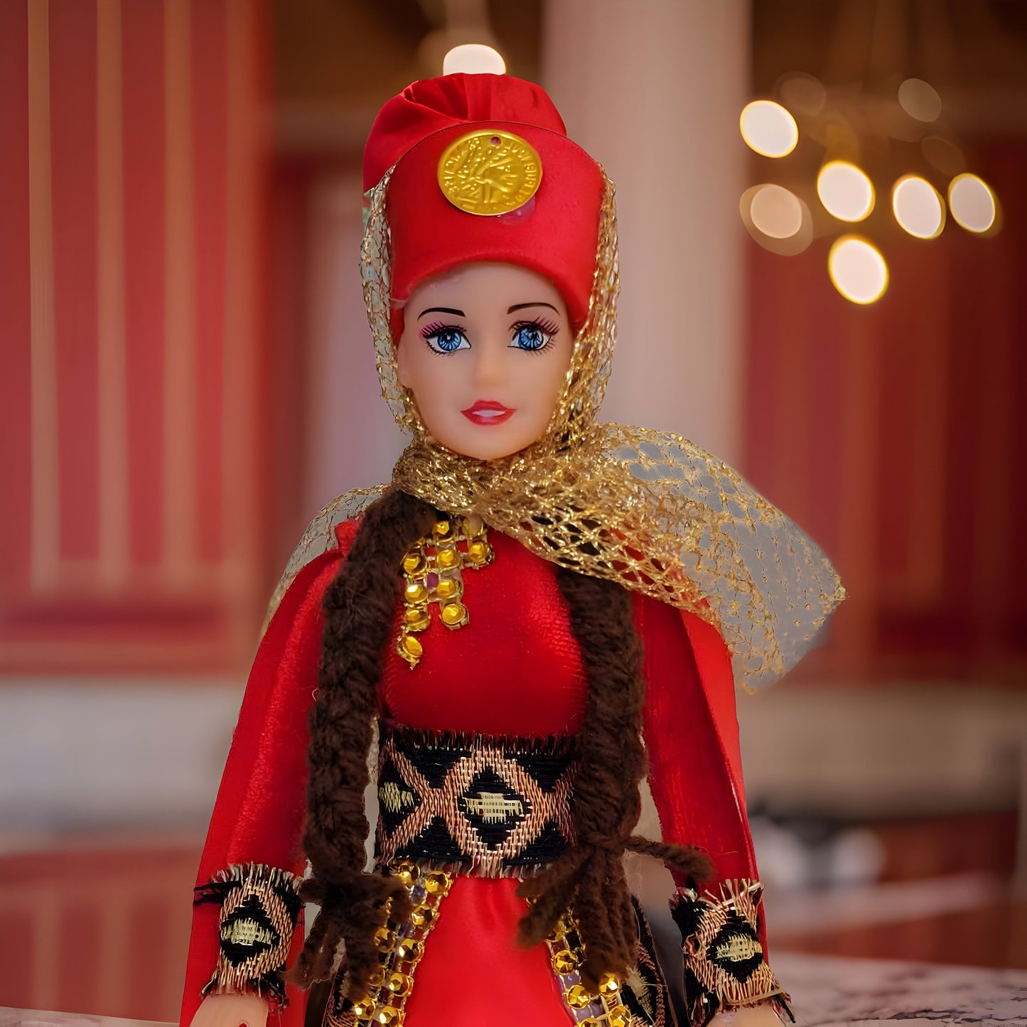 Red and Golden Traditional Taraz Dress - Taraz Doll with Veil & Lace - Matriarch Cultural Figurine - Armenian Barbie - Armenian Gift