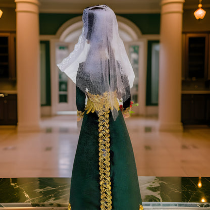 Armenian Barbie Doll: Authentic Hunter Green Taraz Design with Intricate Golden Coin and Veil - Traditional Cultural Figurine for Collectors