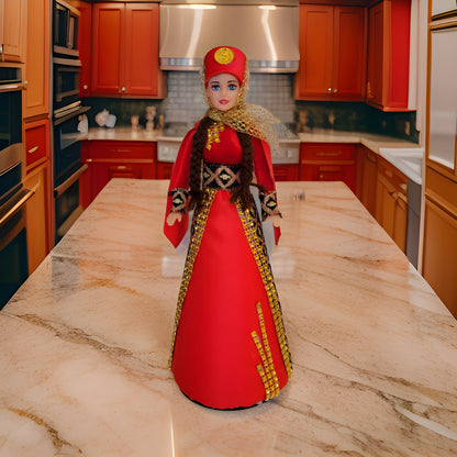 Red and Golden Traditional Taraz Dress - Taraz Doll with Veil & Lace - Matriarch Cultural Figurine - Armenian Barbie - Armenian Gift