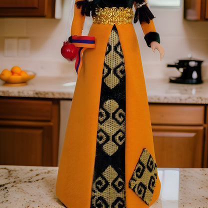 Orange Traditional Taraz Dress - Taraz Doll with Veil and Lace - Matriarch Traditional Cultural Figurine - Armenian Barbie